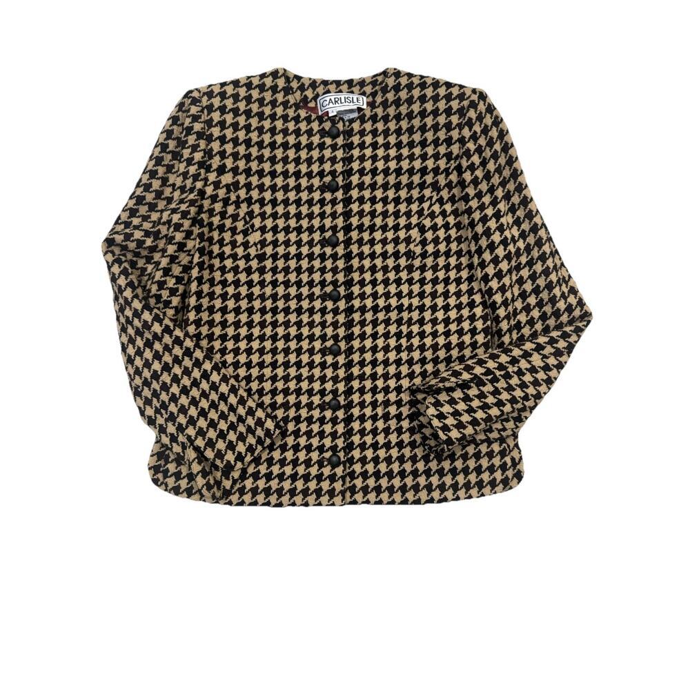 Vintage Carlisle Houndstooth Wool Blend Career Jacket Womens Size 4
